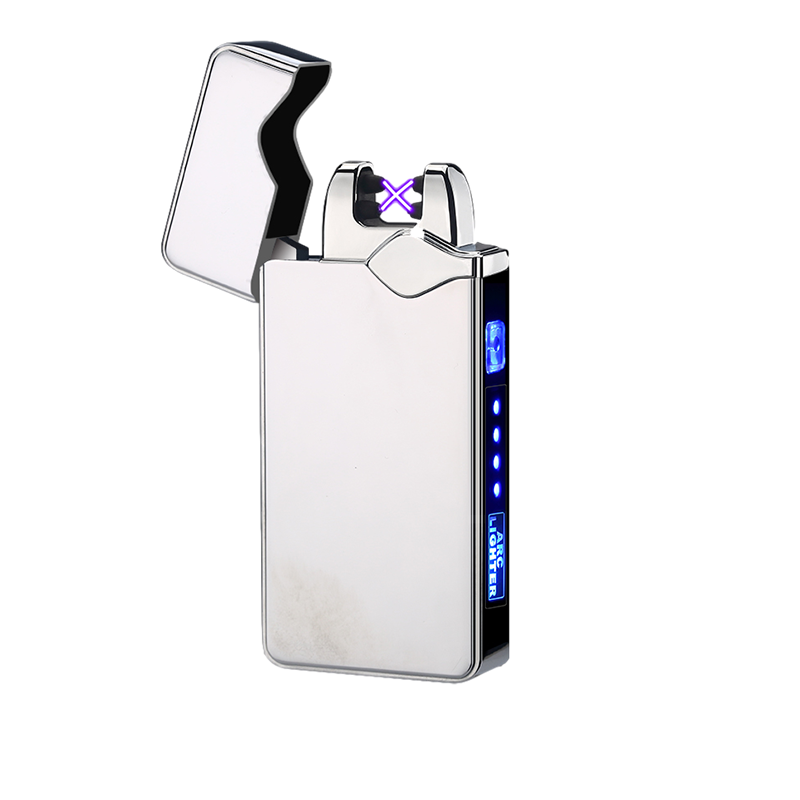 An image of a Silver color arc electronic lighters Bright LED blue lighters