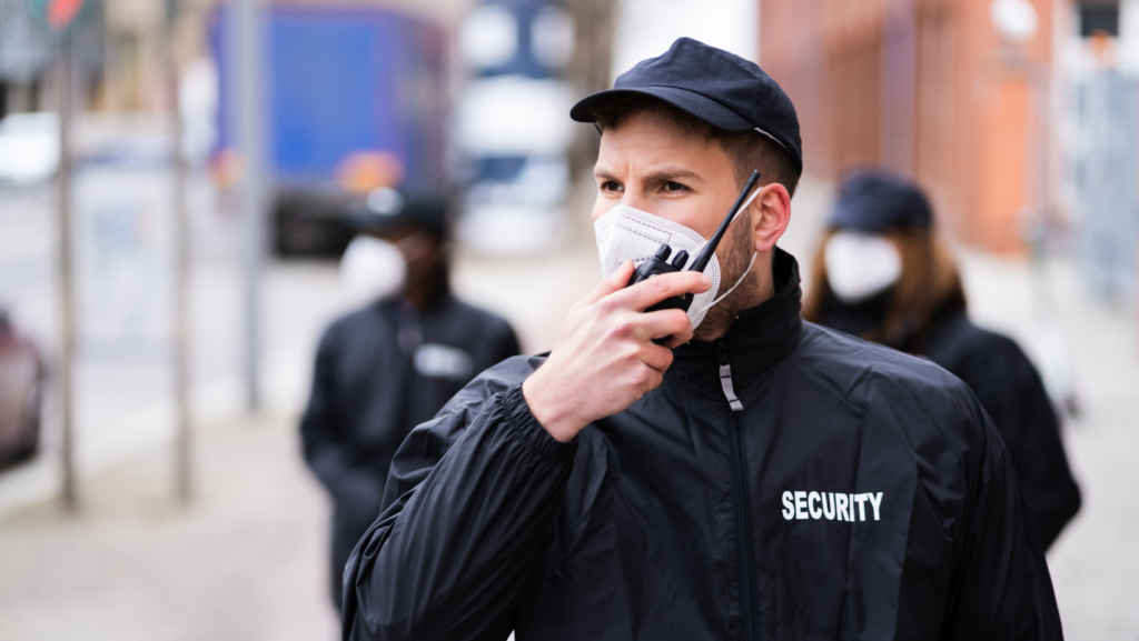 An Image of a Security Personnel Communicating 