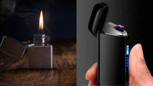 An image of electric lighters vs traditional refillable butane lighters