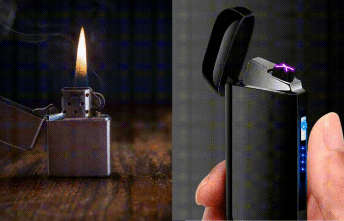 An image of electric lighters vs traditional refillable butane lighters