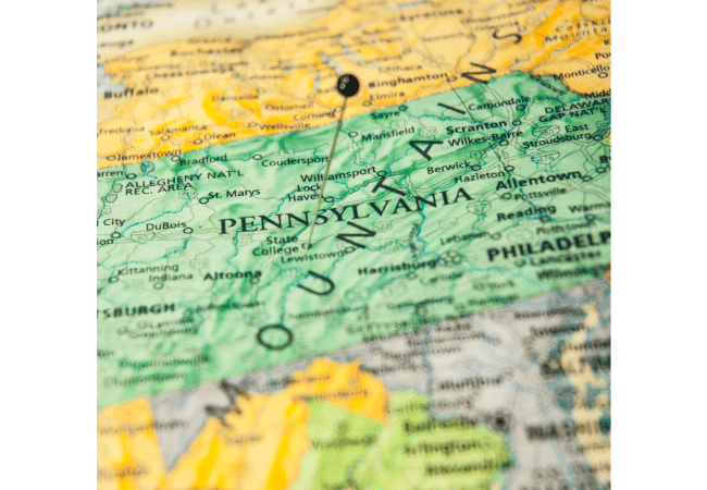 Map of PA for the article on are stun guns legal in PA?
