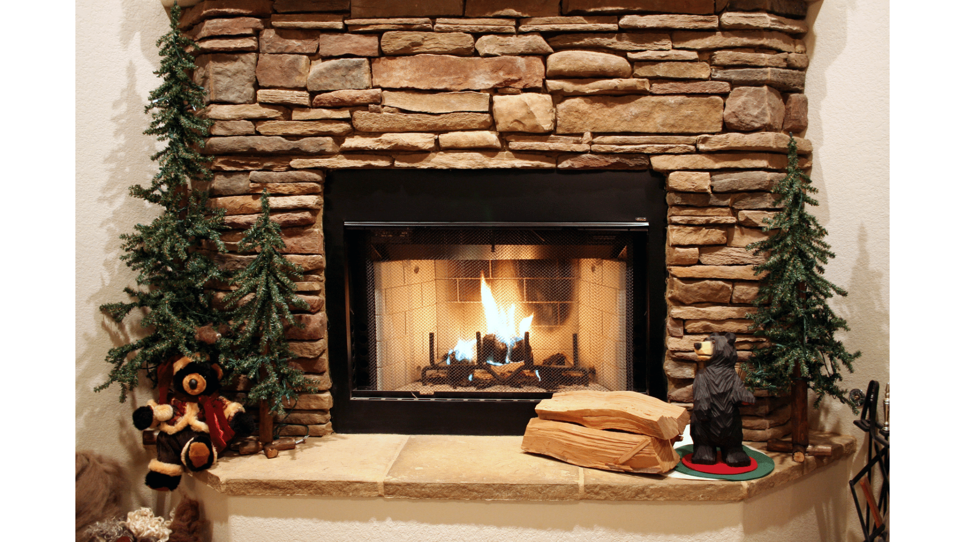 cozy fireplace at home lit by a fireplace lighter